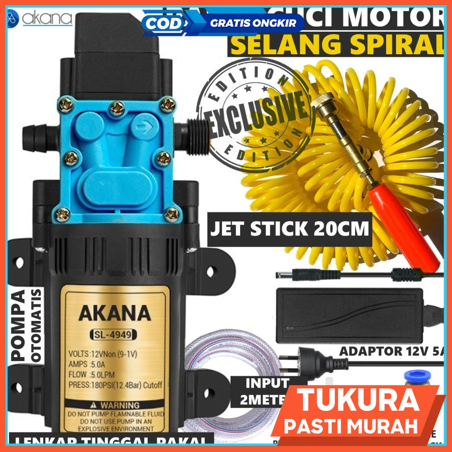 Paket Lengkap Alat Cuci Motor & Mobil POMPA NIKUMA/HIU - Selang Spiral