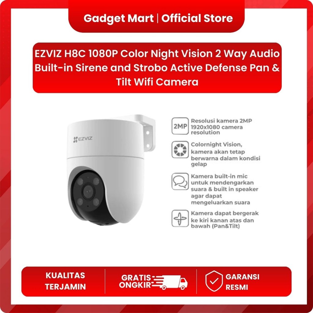EZVIZ H8C 1080P Color Night Vision 2 Way Audio Built-in Sirene and Strobo Active Defense Pan & Tilt