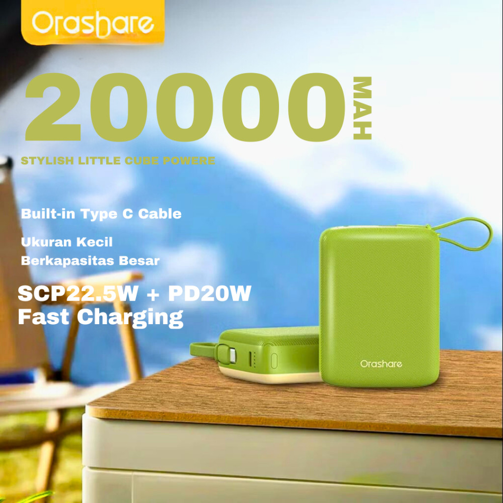 Orashare PM20C Mini Power Bank 20000mah Built-in Type-C Kabel PD20W Fast Charge Ultra-Portabel