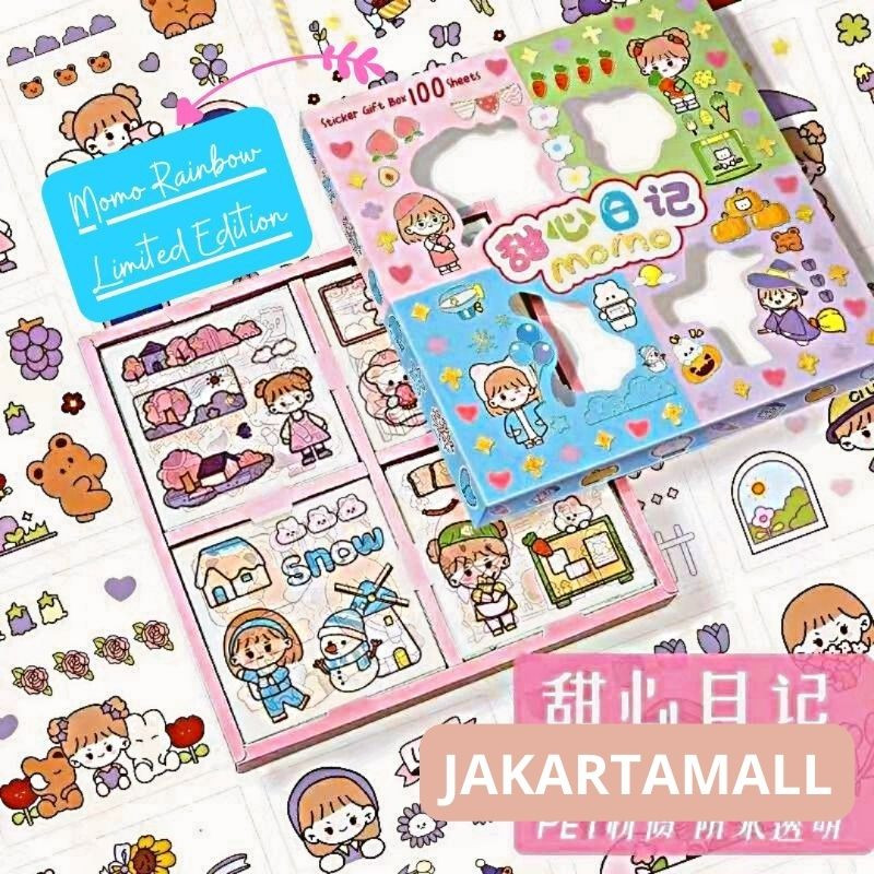 

I* MOMO Sticker isi 100 Lembar Momo Stiker 100Lembar Sticker Mo Mo Mix Warna Motif Kartun Korea Lucu Anti Air Dekorasi Handbook Scrapbook DIY JM