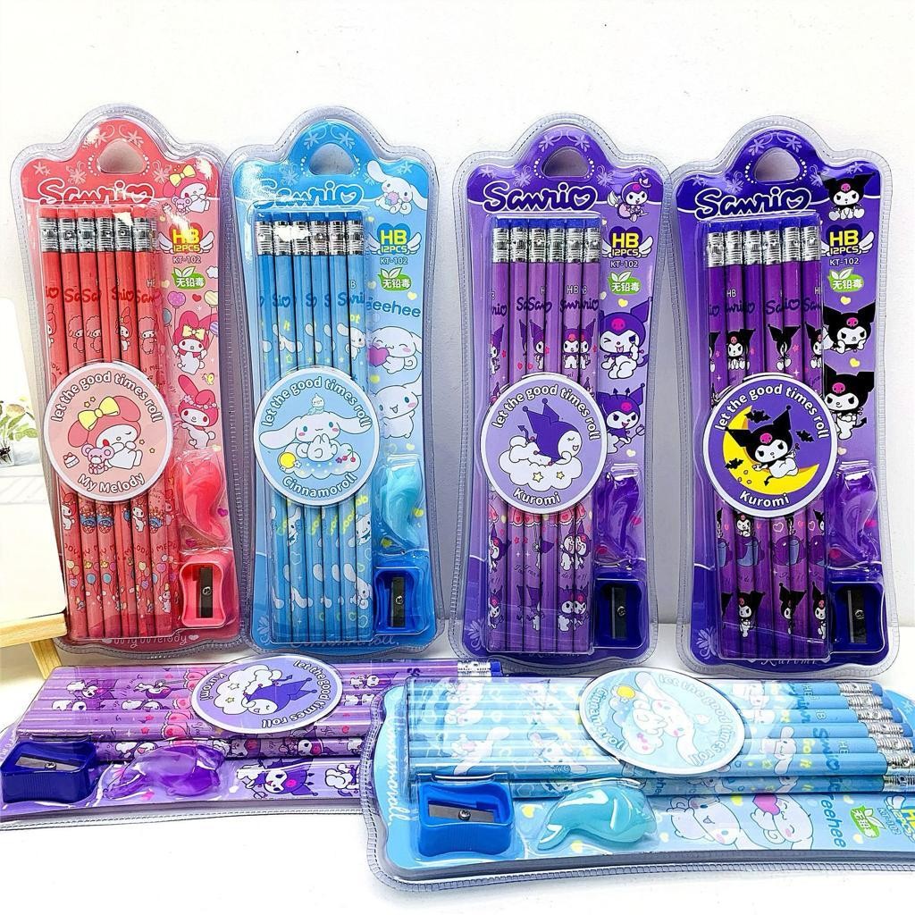 

Pensil Set Lengkap Isi 12pcs Alat Tulis Kuromi Cinnamoroll My Melody Perlengkapan Sekolah Rautan Pencil