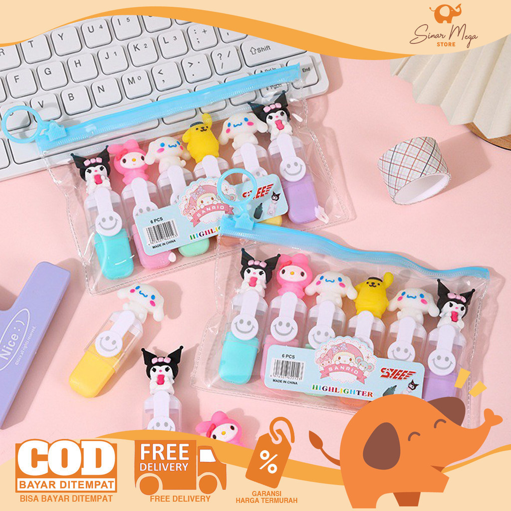 

Fancy Highlighter Set 6 Karakter Sanrio Spidol Penanda Pastel 6 Warna Bentuk Lucu Kartun