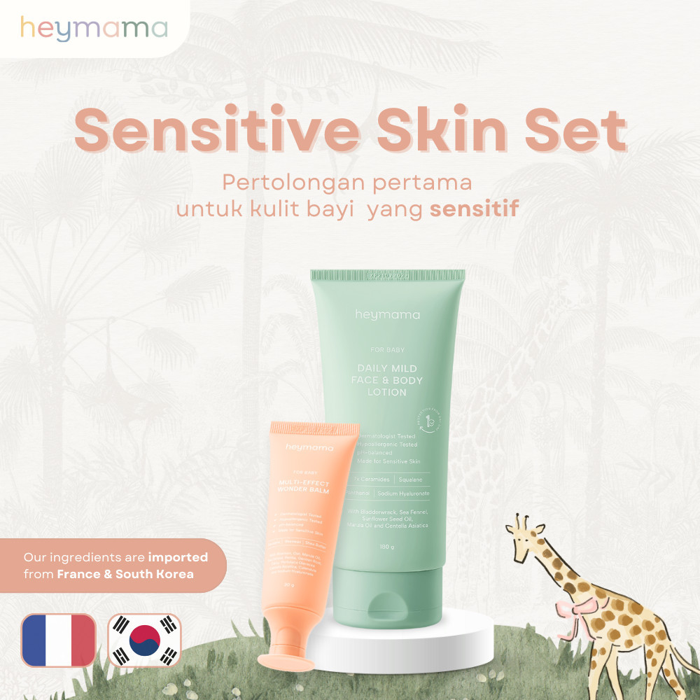 DF44GH HEYMAMA Sensitive Skin Set - Paket Lotion Salep Skincare Wajah & Tubuh Bayi Perawatan Kulit S
