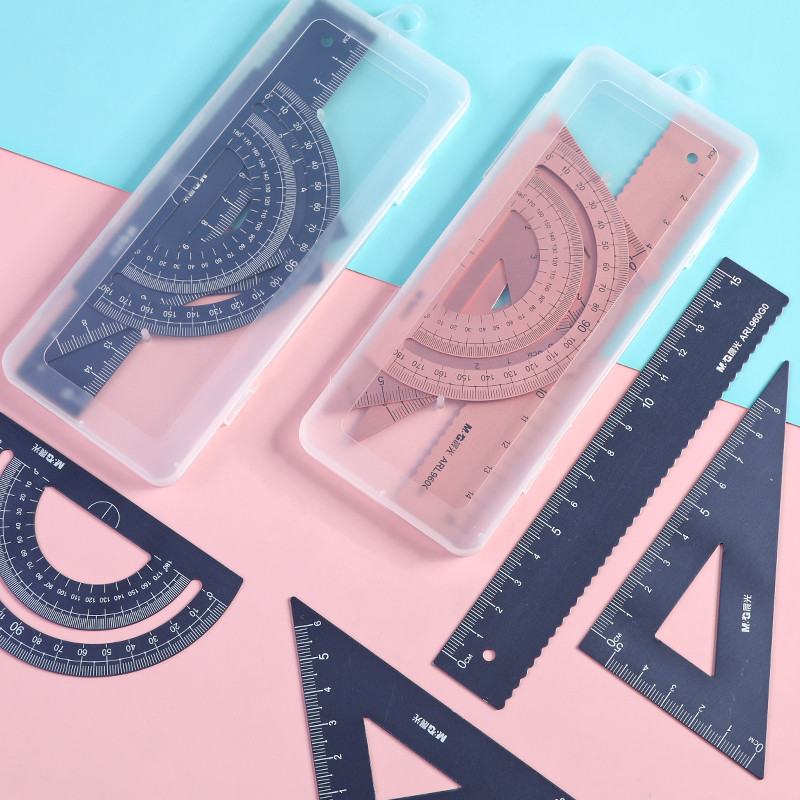 

M&G Metal Ruler 15cm Set Stationery for Students Straightedge Triangle Ruler with Wave Line Protractor, Compass Triangle Plate