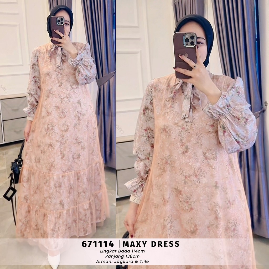 EXTU HERITAGE - MAXY DRESS KOMBINASI TILE PREMIUM BEST SELLER, ELEGAN DAN NYAMAN - 671114