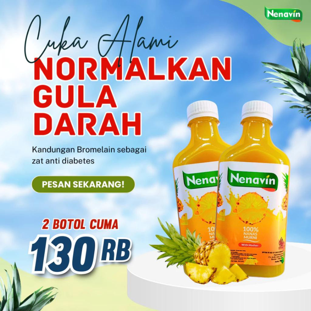 

[PAKET 2 BOTOL NENAVIN] Cuka Nanas Organik With The Mother by NENAVIN BPOM - Herbal - Ampuh Atasi Diabetes dan Gula Darah Alami