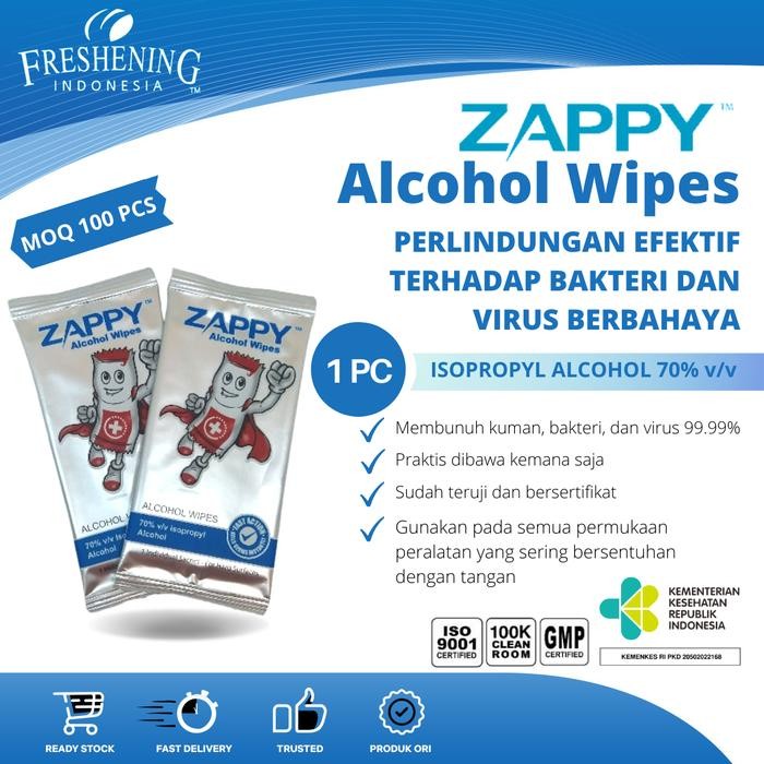 Tissue Basah Antiseptic Antibacterial Zappy Alcohol wipes 70% isi 100