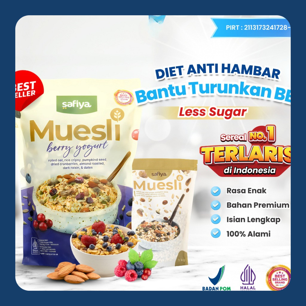 

Muesli Safiya 1 Kg Oatmeal Dried Fruit Almond Mete Sereal Diet Sehat