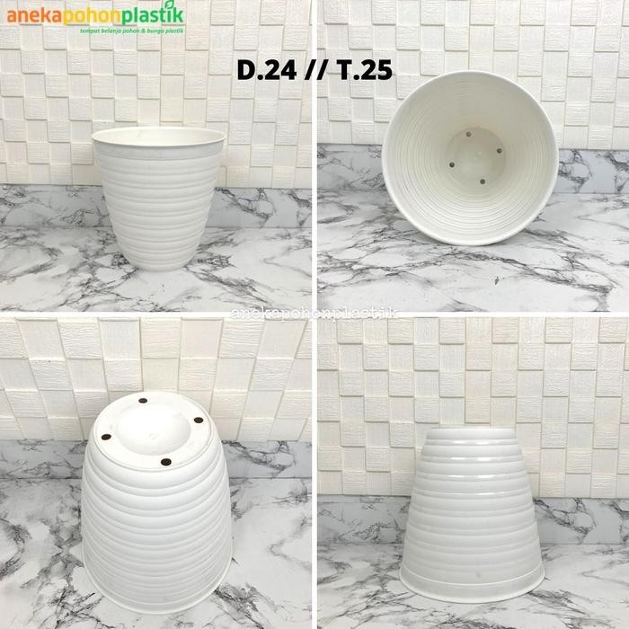Aneka Pot Tawon Pirus Jumbo Diameter Besari Vas Plastik Putih Kokoh - D 24cm T 25cm