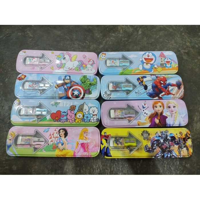 

*AMJ* KOTAK PENSIL KALENG SET 1 SUSUN / ALAT TULIS KALENG SET (21 X 6.5 X 2)