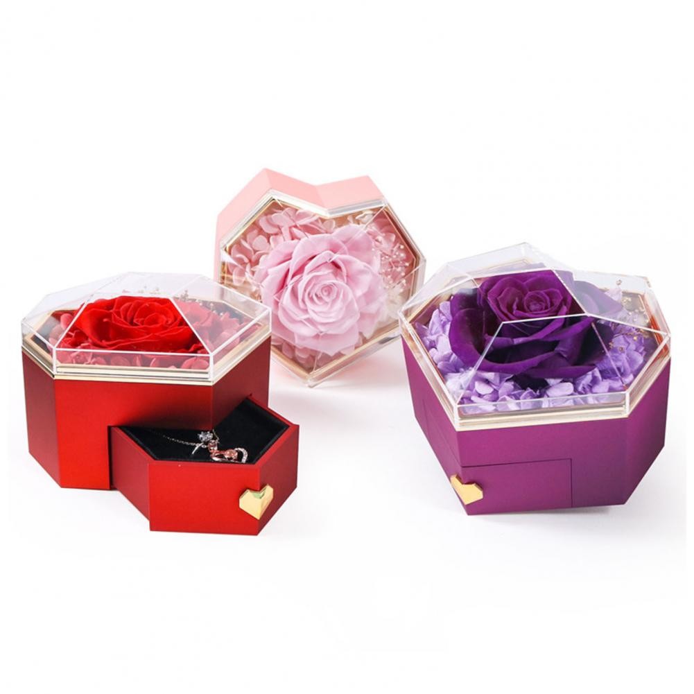 

Portable Jewelry Box Creative Gift Preserved Eternal Rose Necklace Gift Box for Women Acrylic Jewelry Drawer Case with I Love