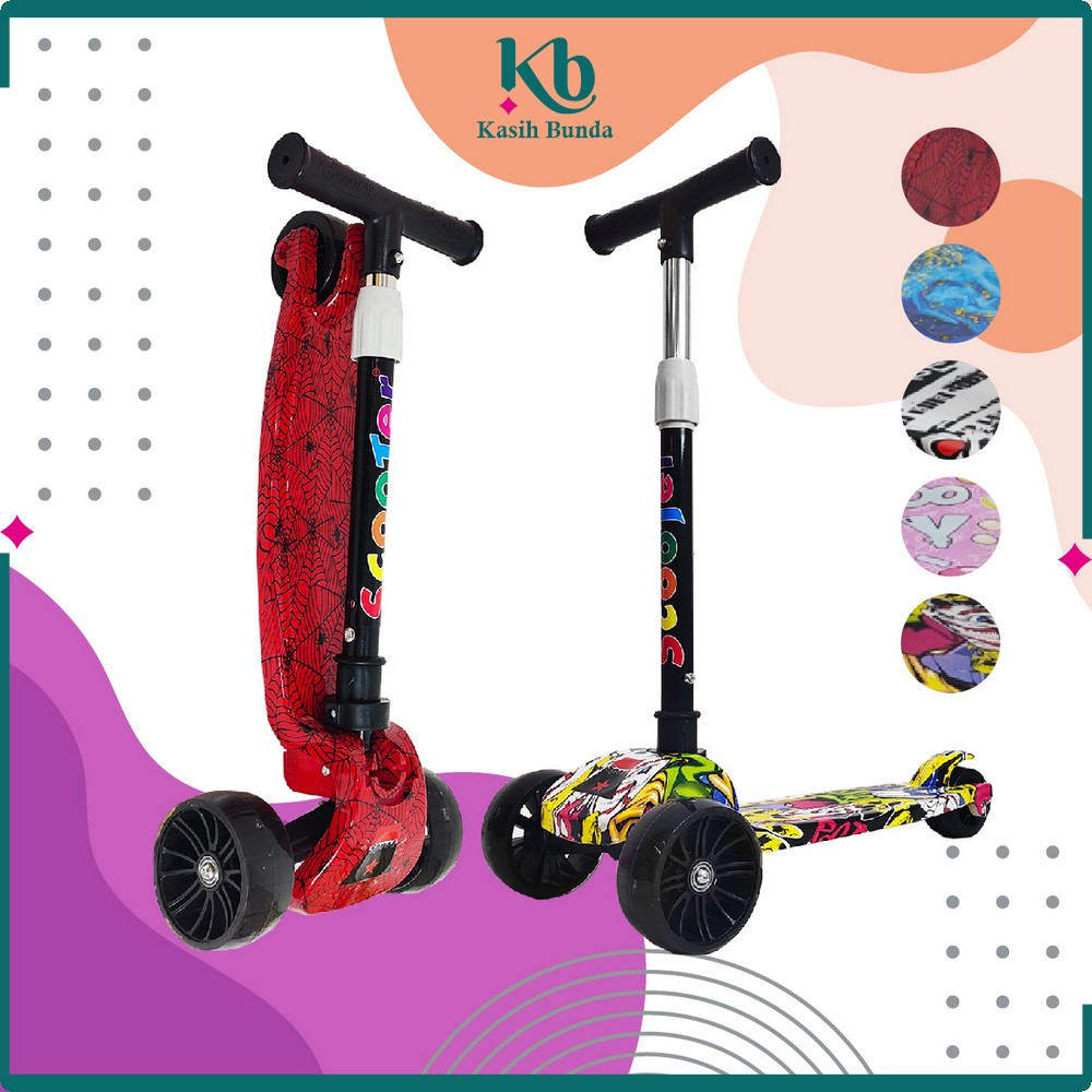 Mainan Skuter Anak Karakter Scooter Roda 3 / Otoped Anak Bisa Dilipat Injak / Mainan Outdoor Kickboa