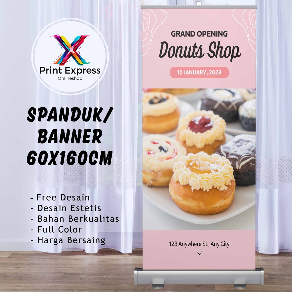 Cetak Spanduk Donat Toping Lumer 60x160 Cm Bisa Rekues Free