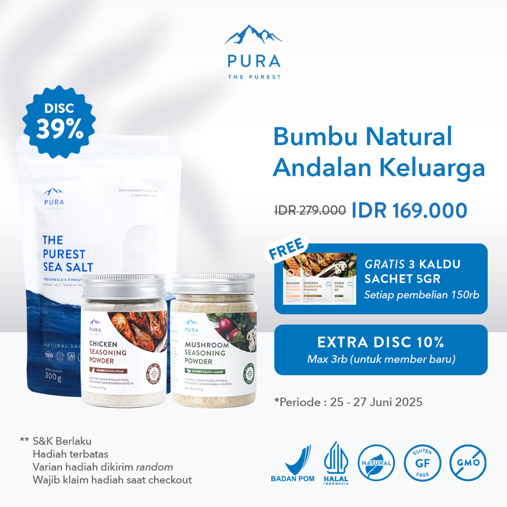 

Pura Indonesia | Bumbu Kaldu Asli, Sea Salt - Garam Laut - Garam Organik - Kaldu Mpasi - BB Booster - No Msg - No Gula - Kaldu Serbaguna - Garam Murni - Garam Rendah Natrium