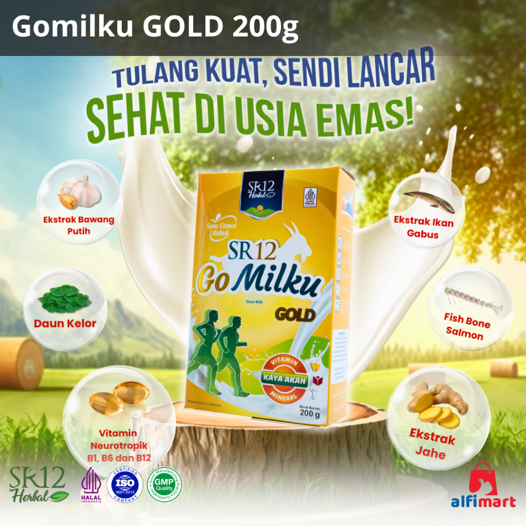 

SR12 Gomilku Gold 200g 200 gram Susu Kambing Etawa PREMIUM untuk Lansia / Susu Bubuk Go Milku Gold 200 g