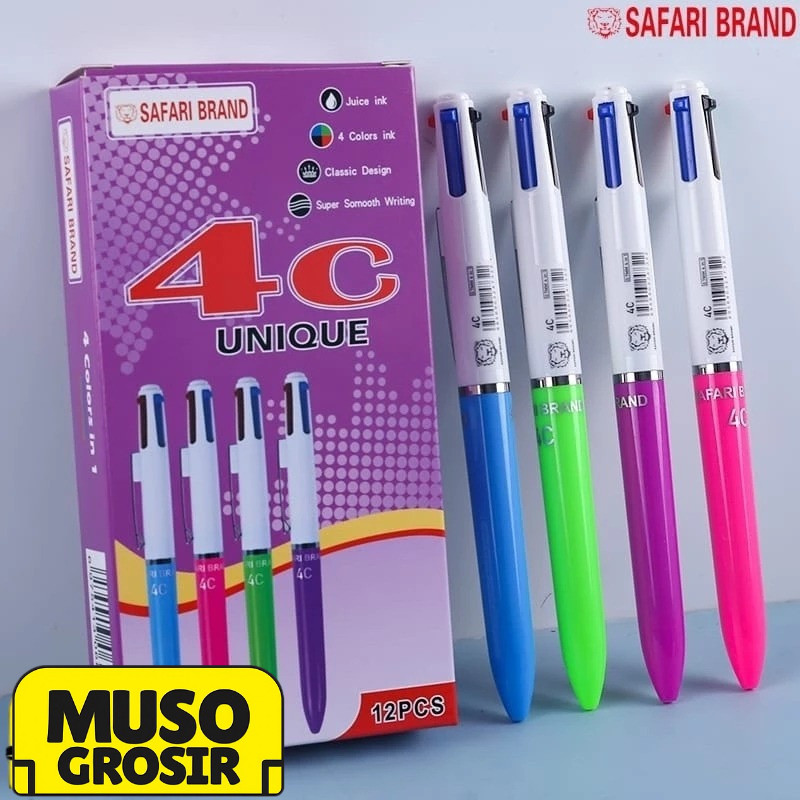 

MUSO | 1PC BULPEN PEN PENA SAFARI 4 WARNA CETEK SF-4C Quaco 0.7 mm | TINTA 4 WARNA CETEKAN