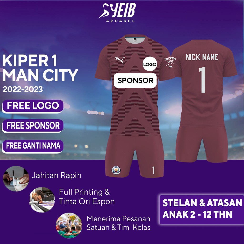 JERSEY BOLA ANAK KIPER MAN 1 CITY 2022 2023 LIGA UEFA CUSTOM SPONSOR JERSEY BOLA CUSTOM NAMA