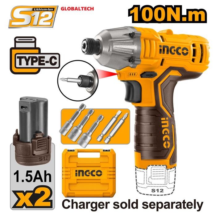 INGCO CIRLI12015 CORDLESS IMPACT DRIVER 12V OBENG BATERAI BOR BATERAI