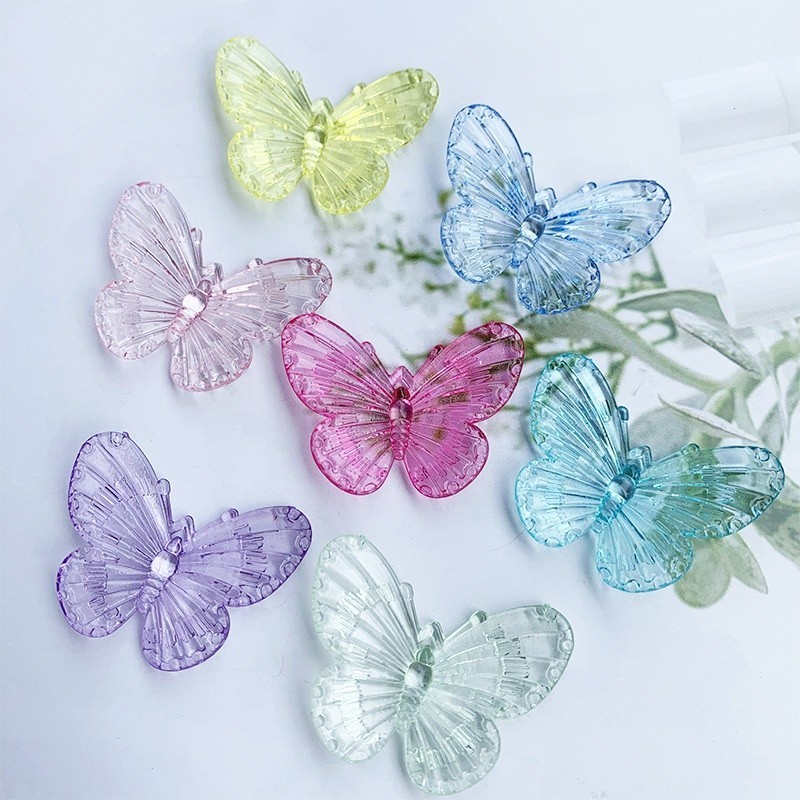 Bahan DIY / 1 pcs Manik-manik Charm Kupu-kupu Besar Bening Transparan Premium DIY