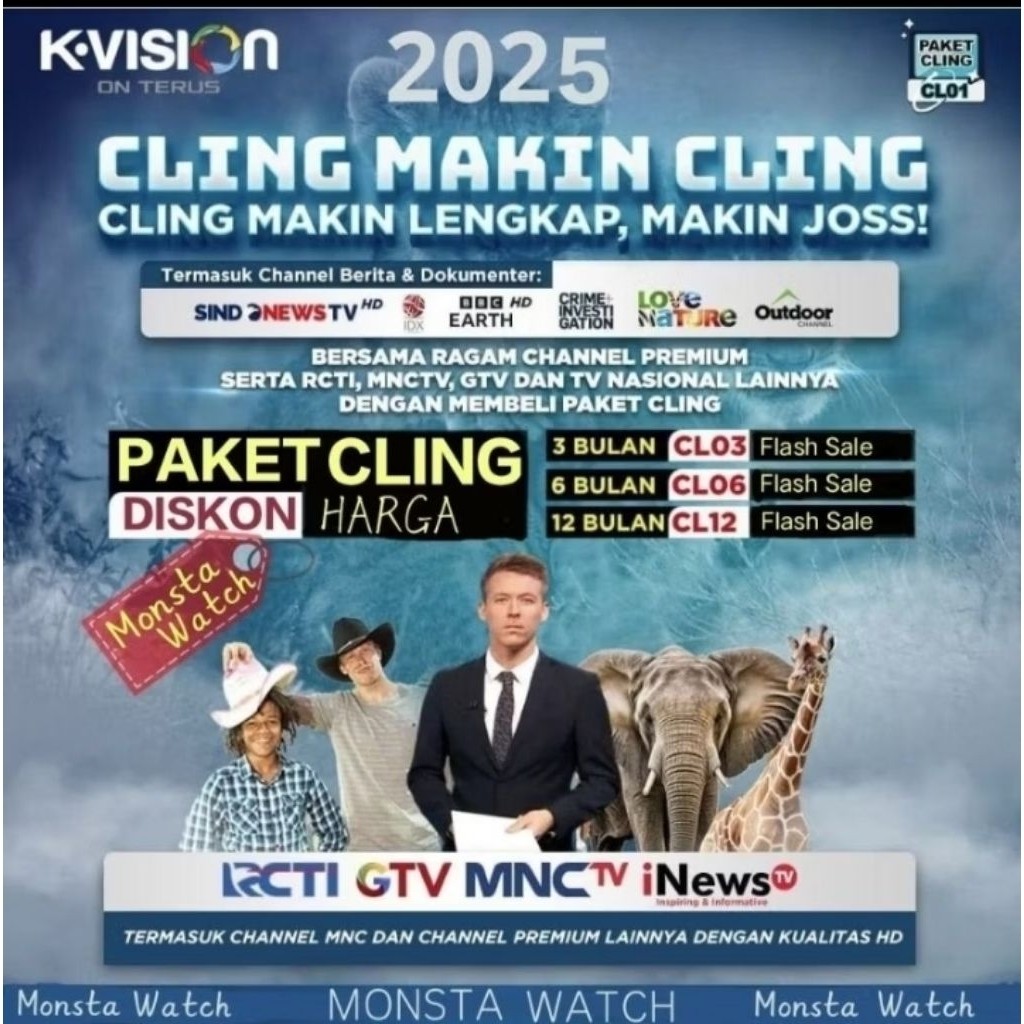 Paket Cling 1Tahun Murah K Vision Bromo Cartenz & GOL Gardiner Optus & Lgsat Lengkap K Vision 1Thn