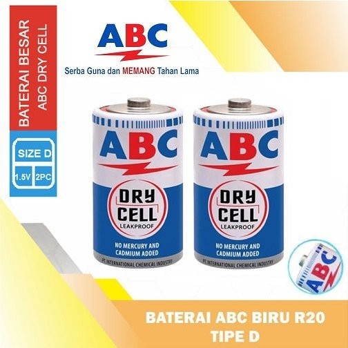 Baterai ABC Jumbo Tipe D | ABC Baterai Biru Besar Size D | Baterai Besar ABC R20 1,5V