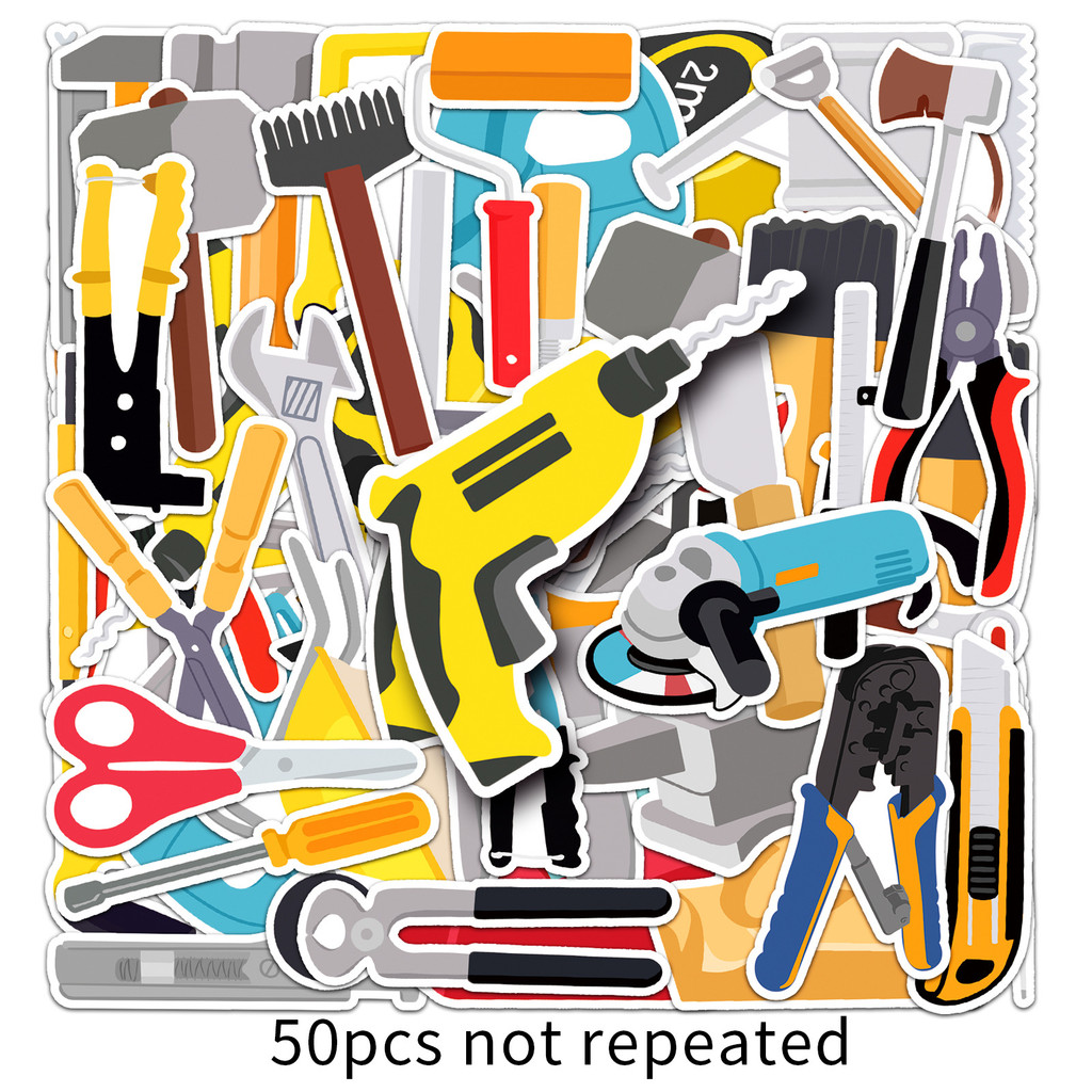 

50PCS Cartoon Tools Stickers Laptop Bicycle Guitar Skateboard Sticker Kid DIY Graffiti Waterproof Stickers Toy