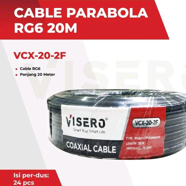 Kabel Antena Parabola TV CCTV 15M 15 Meter 20M 20 Meter Visero Kabel TV VCA-15-5CF + 2 Konektor Temb