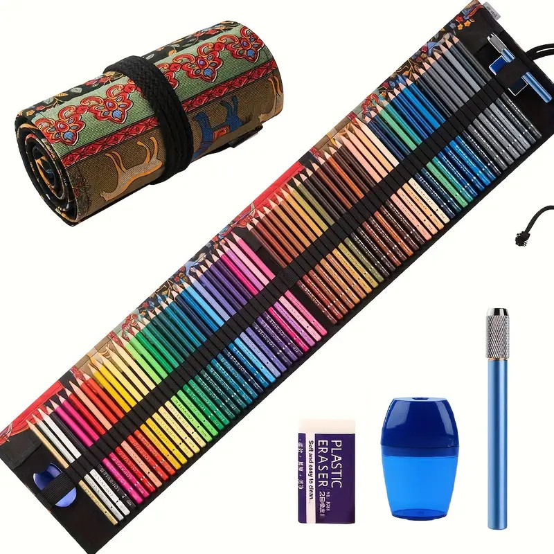 

72 Colored Pencils for Adults Coloring Book, Premium Artist Pencil Set , Handmade Canvas Wrap, Extra Accessories Included, Oil b