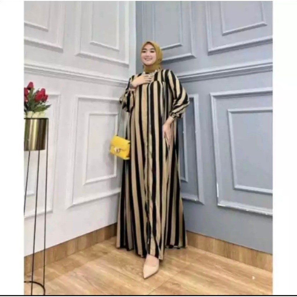 Gamis Zara Salur Jumbo LD 120cm Dress  garis-GarisPanjang Wanita