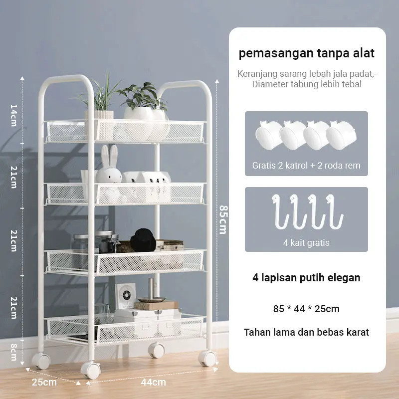 SURIA Mehaa Rak Troli GINGER Rak Penyimpanan troli besi 4 susun / Trolly 4 layer ada roda / Troli Do