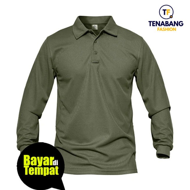Kaos Polo Shirt Lengan Panjang Unisex Polo Polos Army