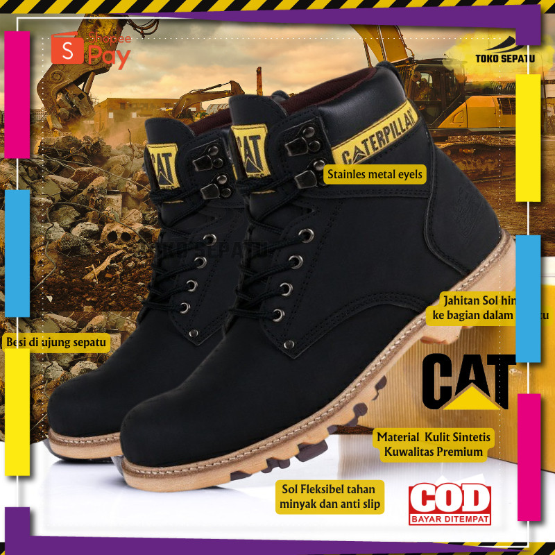 [PREMIUM ORIGINAL] Sepatu Safety Pria Boots Ujung Besi - Safety Boots Steel Toe Caterpillar - Sepatu