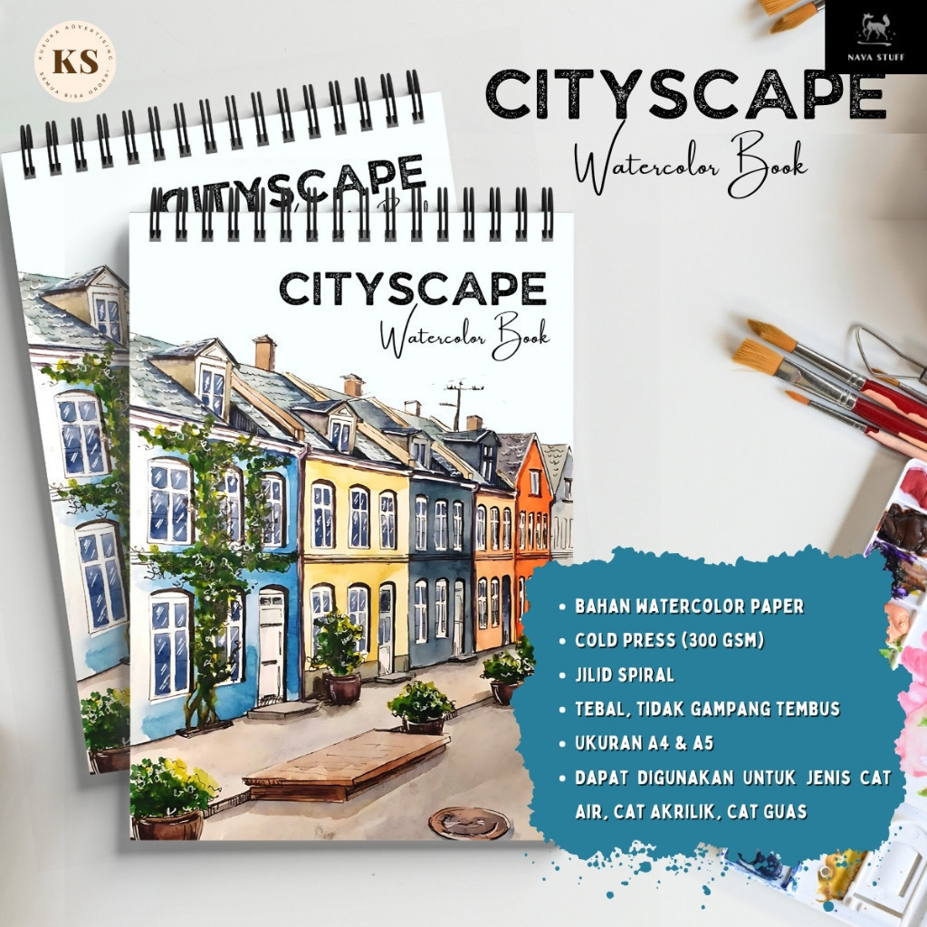 

WATERCOLOR BOOK TEMA CITYSCAPE COLD PRESS 300GSM Buku Sketsa Mewarnai Dewasa Remaja Ukuran A4 A5