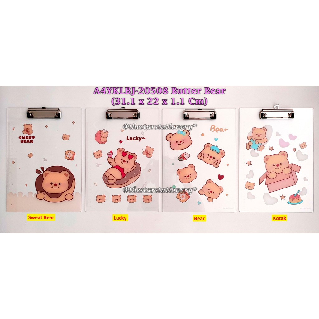 

(1 Biji) Clip Board Acrylic A4 31.1*22 Cm / Clipboard Butter Bear A4 / Clipboard GXIMP A4YKLBJ-20508