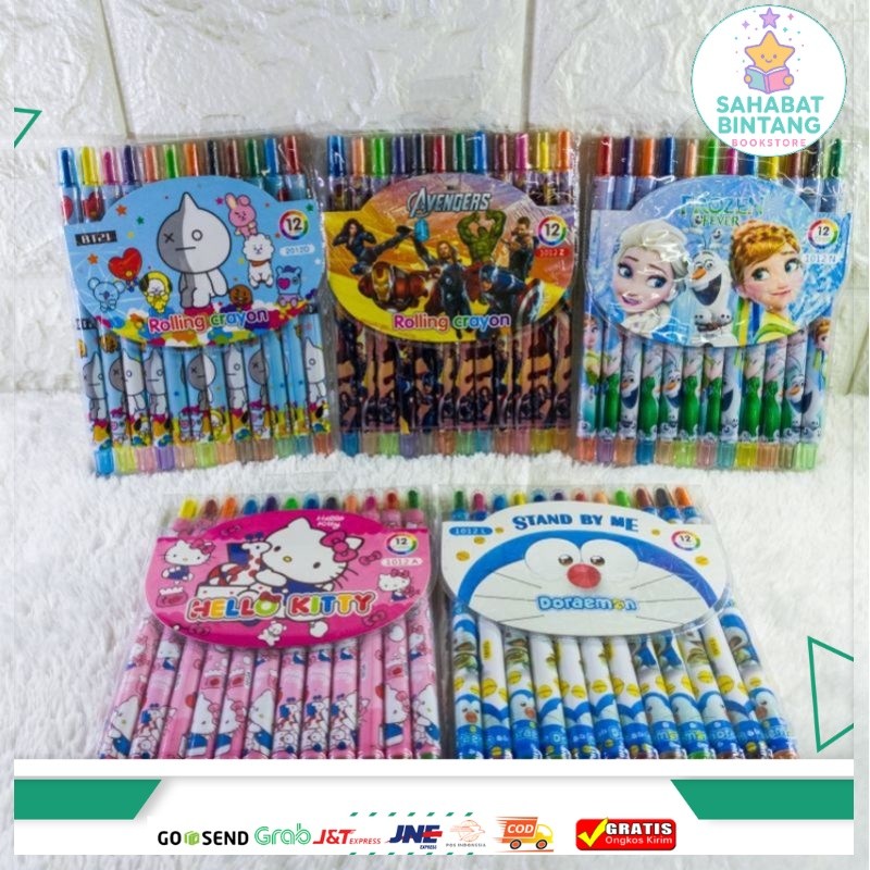

Pensil Warna Putar/Rolling Crayon Isi 12 Warna Ukuran Panjang