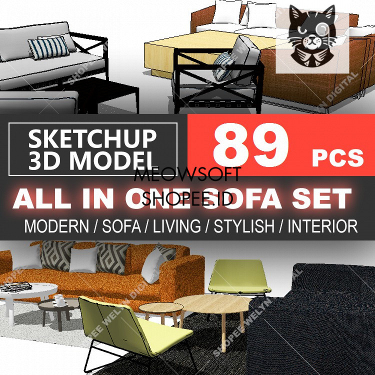 SketchUp | 2021 3D Model Sofa Set 89 for home interior design | Exclusive Material Library