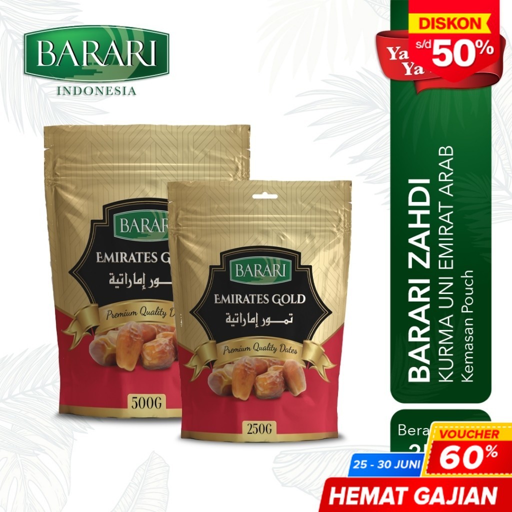 

BARARI Emirates Gold Pouch Kurma Emirat Premium Dates High Quality Tekstur Kering dan Lembut