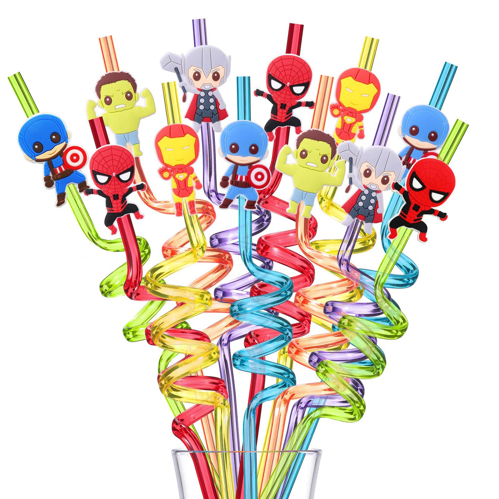 

6/12Pcs Superhero Birthday Party Supplies Reusable Drinking Straws Kids Party Favors with For Kids Baby Decoration Straws