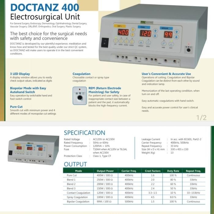 cauter electrosurgical unit DOCTANZ 400 watt alat bedah elektrik