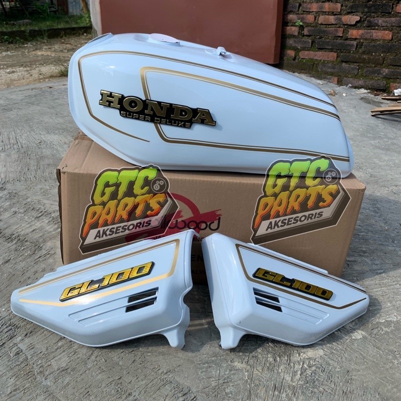 PROMO tangki tengki gl 100 pres pabrik warna putih set bok aki gl 100 set  tangki gl 100 striping st