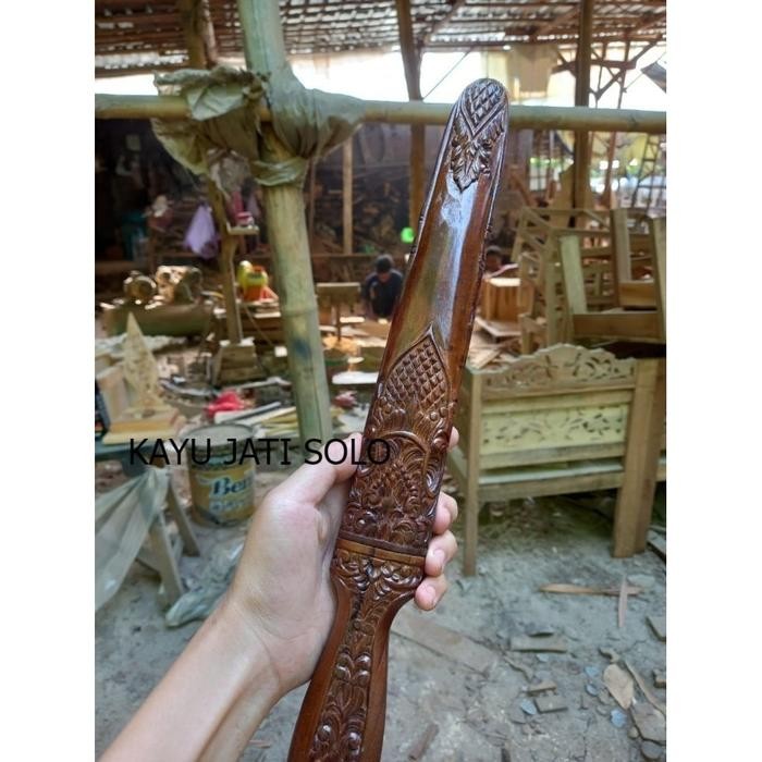 warangka tombak jati ukiran jawa finishing melamin coklat  antikan keris KJS126 XC3