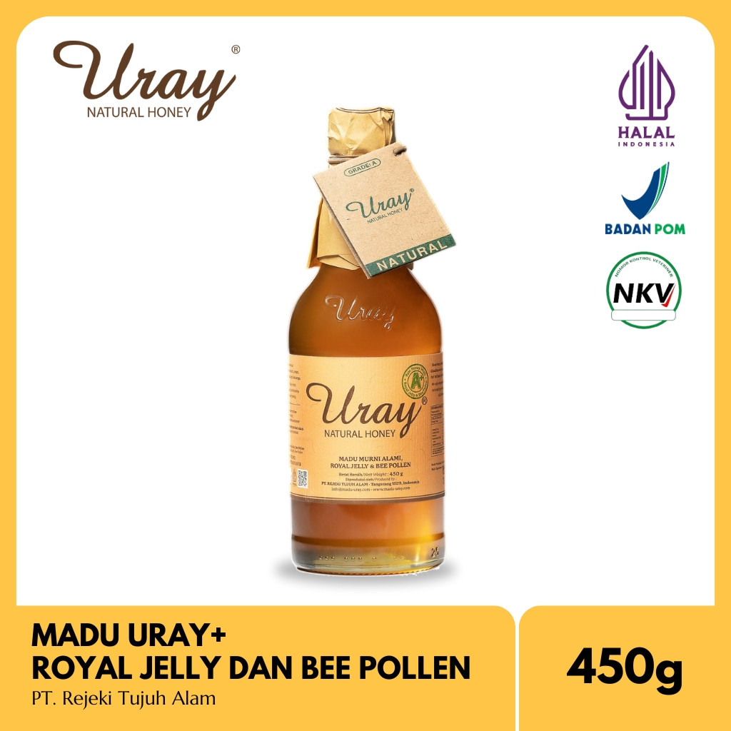 

Madu Uray Natural Honey Grade A+ Plus Royal Jelly dan Bee Pollen 450g Original Free Bubble Wrap