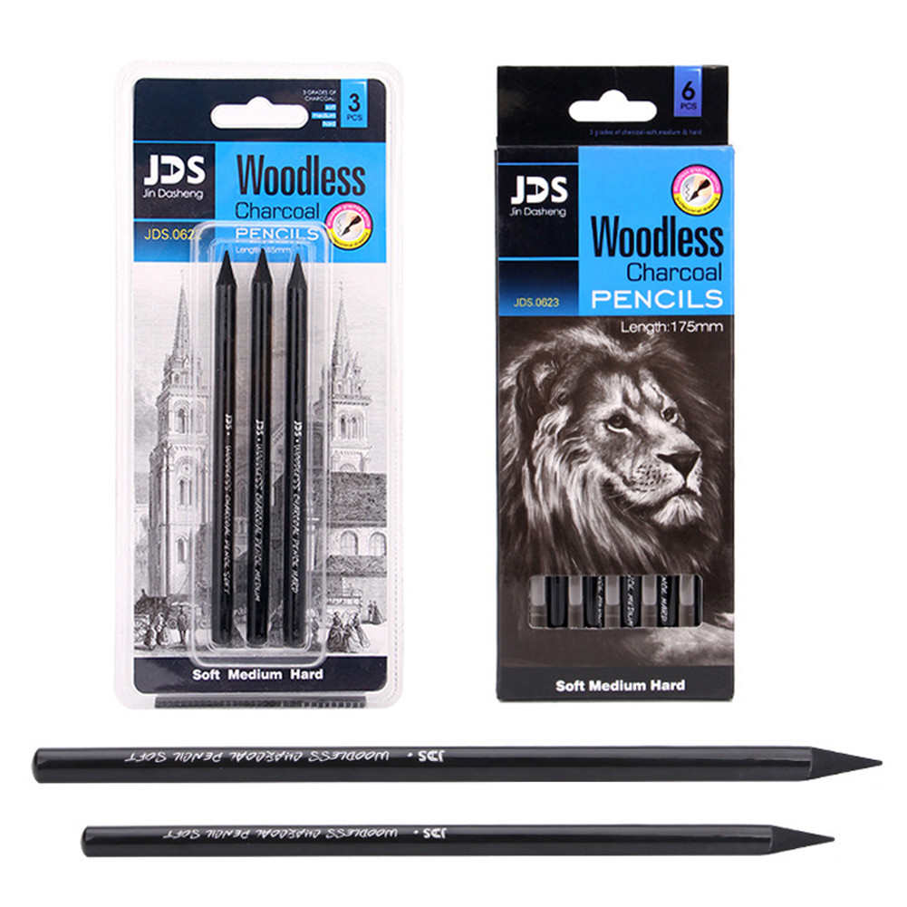 

3/6pcs Artist Professional Woodless Carbon Sketch Pens Hard/Medium/Soft Charcoal Pencil Set Drawing Sketch Tool Painting Supply