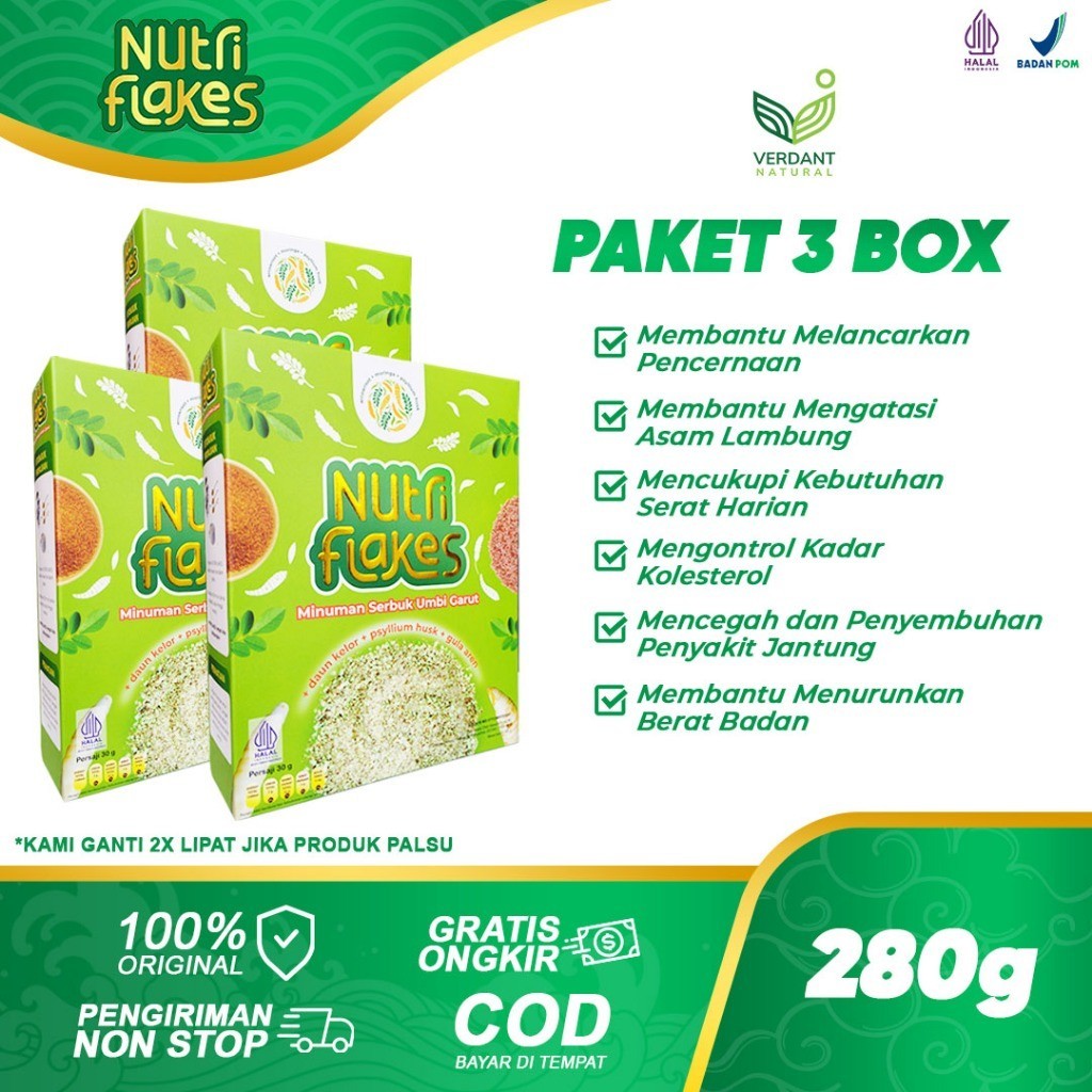 

Nutriflakes 3 Box Original Sereal Umbi Garut Solusi Asam Lambung Maag Kronis Gerd Suplemen Diet
