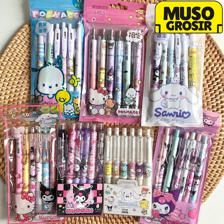 

MUSO | 6PCS PULPEN GEL MEKANIK ISI 6pcs PEN BULPEN PENA 6in1 PACK SANRIO LABUBU CAPYBARA DOLLS KAWAII LUCU UNIK ALAT TULIS KADO HADIAH
