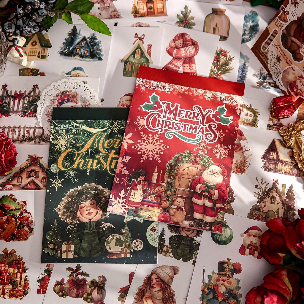 

Mr. Paper, 20 Pages/book, Merry Series Sticker Pack, Handmade Collage Decoration Children's Gift Stickers