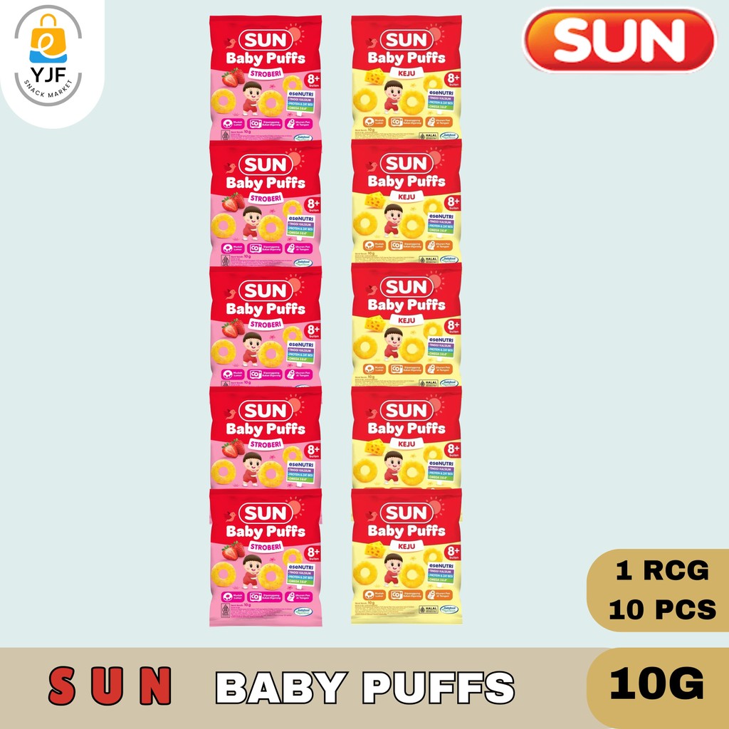 

SUN Baby Puffs 10G / 1RCG / SUN Puffs Strawberry 10g / SUN Puffs Keju 10g / Cemilan Bayi Puffs Rasa Keju Dan Rasa Strawberry