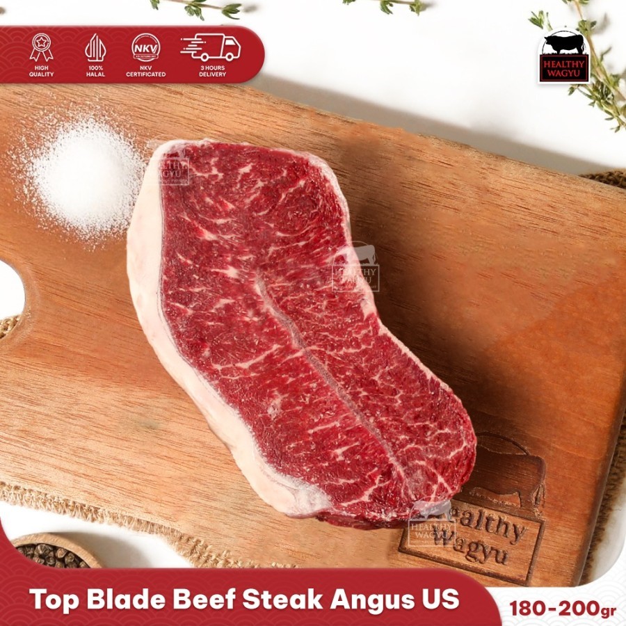 

Top Blade US Beef Steak Blackangus Flat Iron Steak 180-200gr Healthy Wagyu
