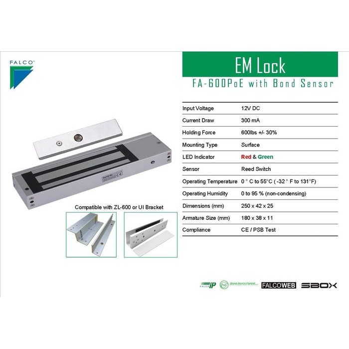 

FALCO EMLock 600 Lbs (bond sensor 2 lampu)
