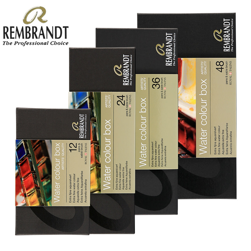 

REMBRANDT Artist Solid Watercolor Paint Set 48/36/24/12 Color Half Pans Portable Metal Box Paint Brush Creation Drawing Supplies